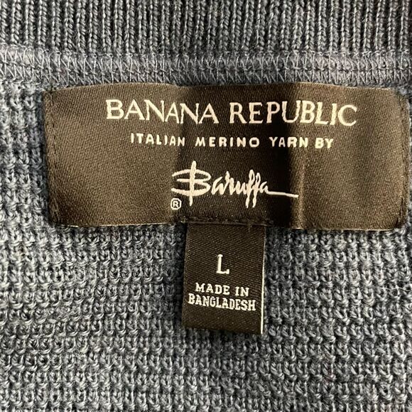 Banana Republic Italian Merino Yarn Crewneck Knit Sweater Size Large Blue - Picture 7 of 7